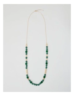 Green Square Bead Long Necklace