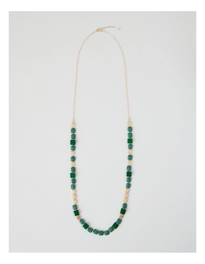 Green Square Bead Long Necklace image 1