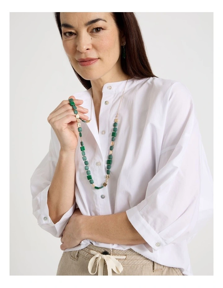 Green Square Bead Long Necklace image 2
