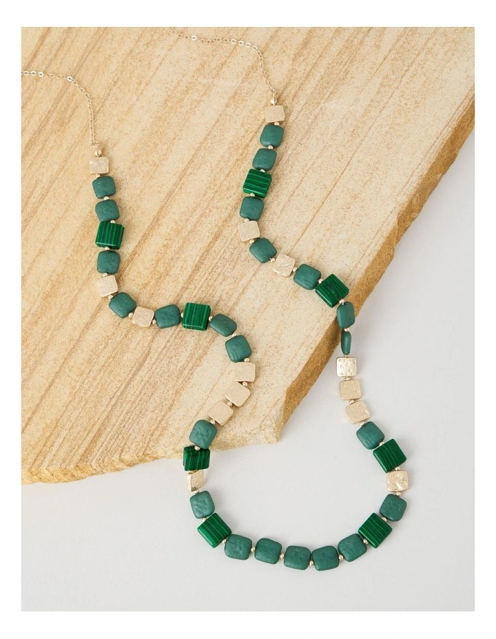 Green Square Bead Long Necklace image 3