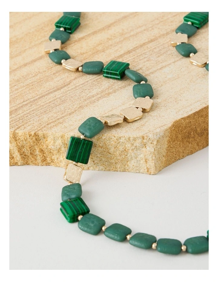 Green Square Bead Long Necklace image 5