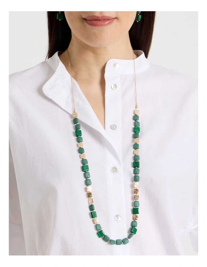 Green Square Bead Long Necklace image 6