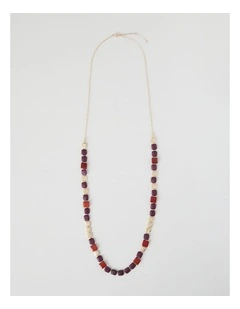 Burgundy Square Bead Long Necklace