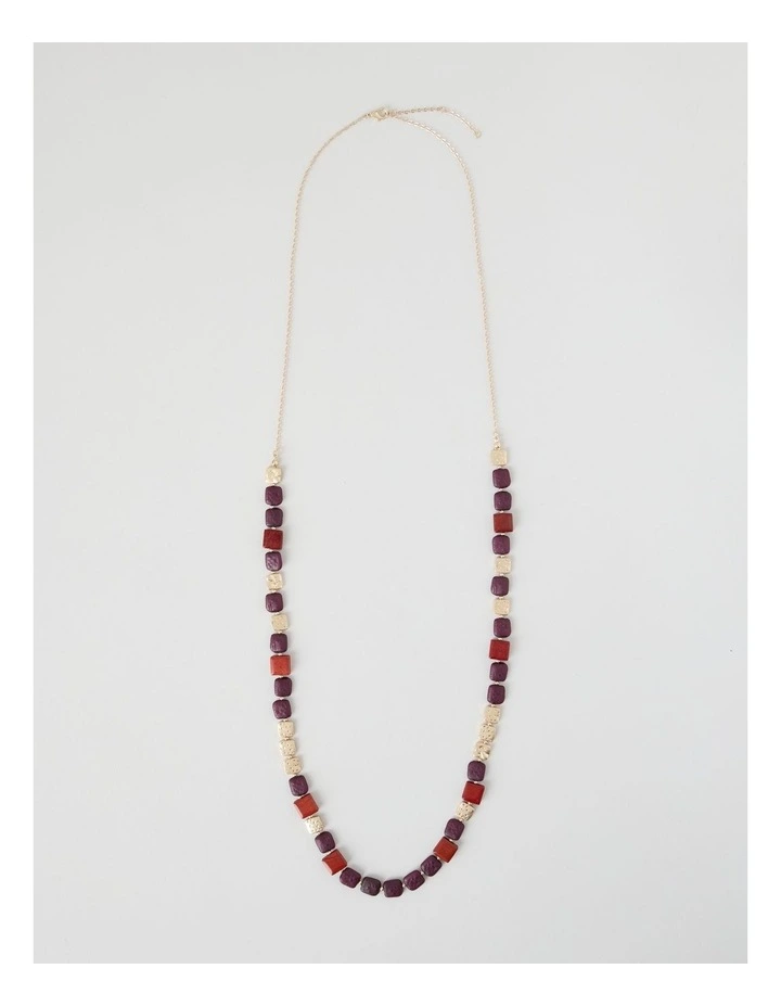 Burgundy Square Bead Long Necklace image 1