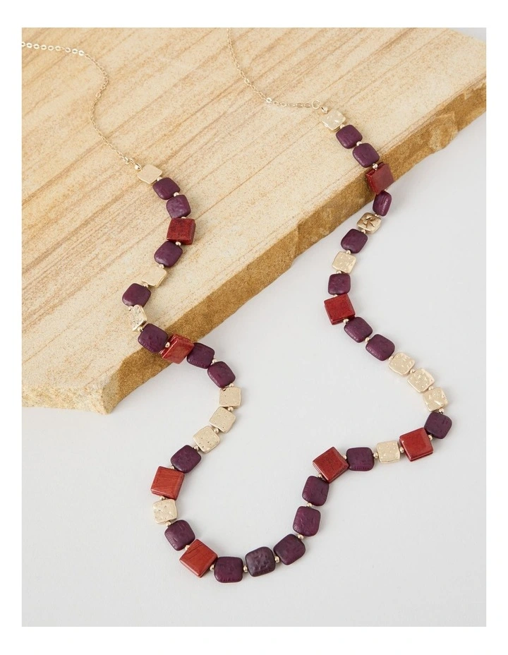 Burgundy Square Bead Long Necklace image 3