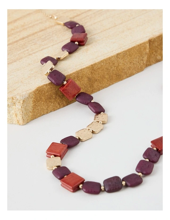 Burgundy Square Bead Long Necklace image 5