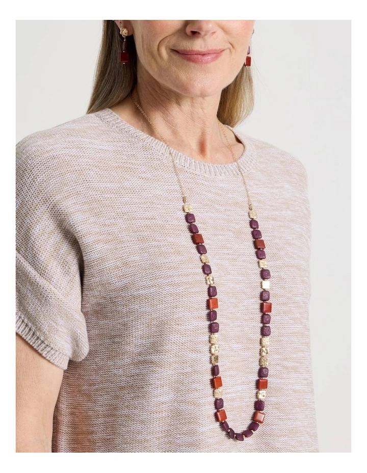 Burgundy Square Bead Long Necklace image 6