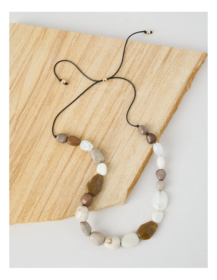 Multi Stone Necklace in Beige image 1