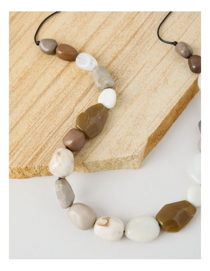 Multi Stone Necklace in Beige image 3