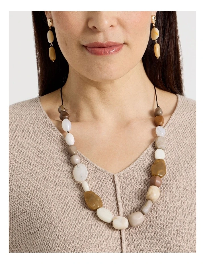 Multi Stone Necklace in Beige image 4