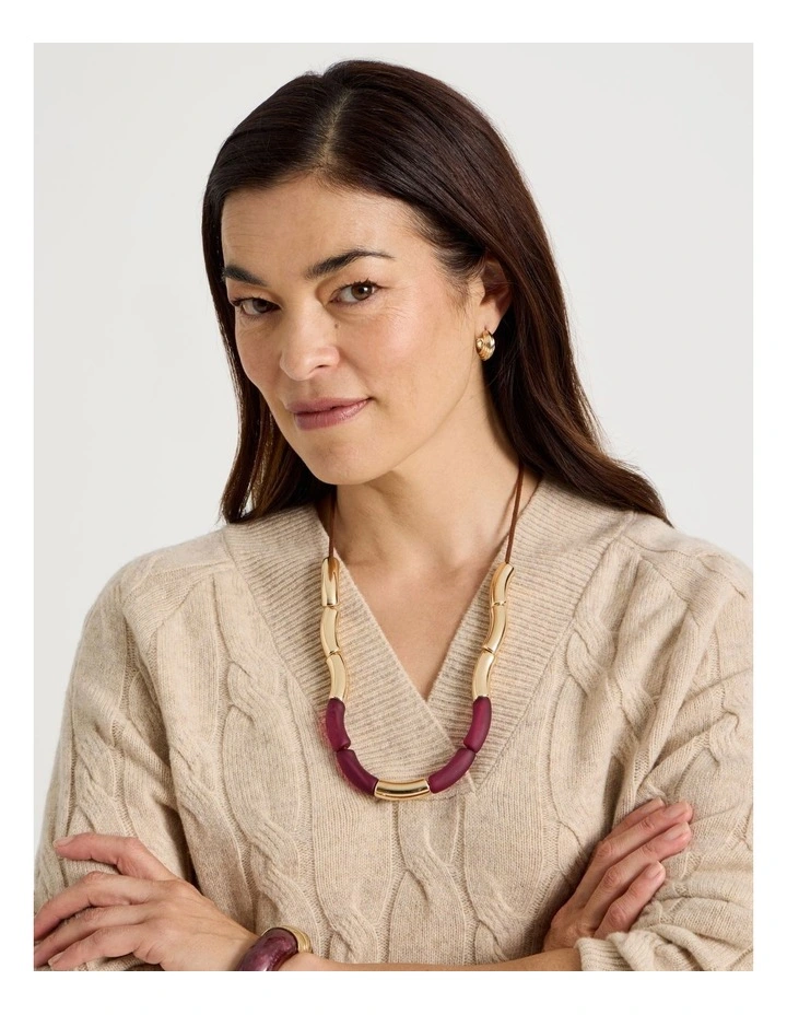 Curved Bead Necklace in Burgundy image 2