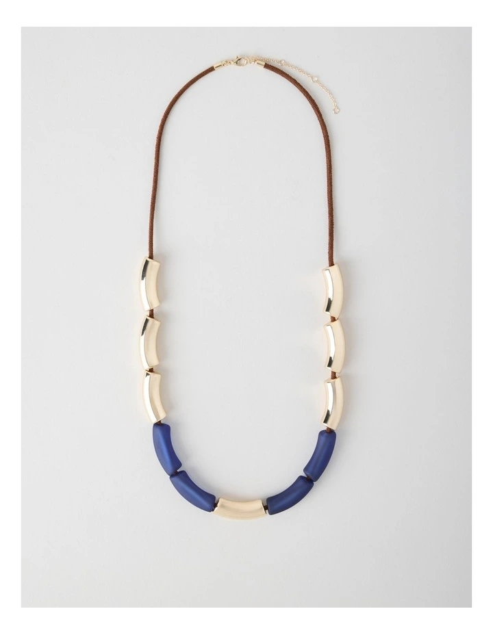 Frosted Curved Bead Necklace in Navy image 3