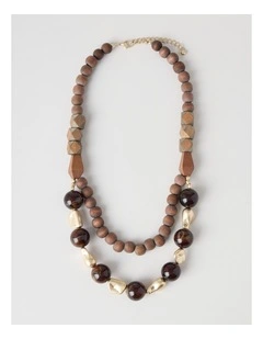 Bead Layered Necklace in Brown