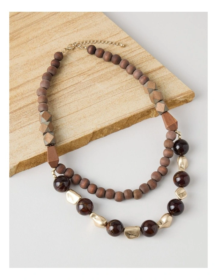 Bead Layered Necklace in Brown image 3