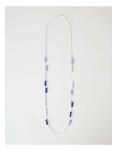 Rectangle Station Necklace in Silver and Blue