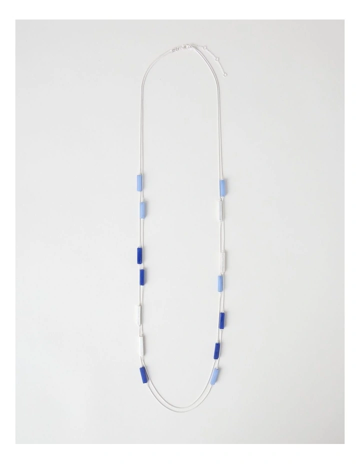 Rectangle Station Necklace in Silver and Blue image 1