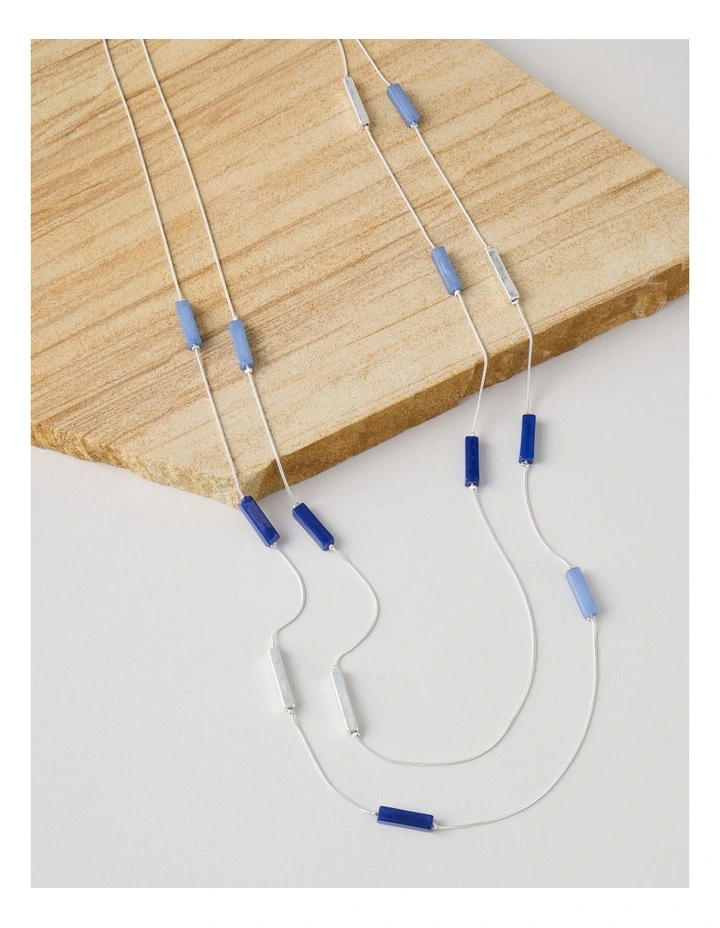 Rectangle Station Necklace in Silver and Blue image 3