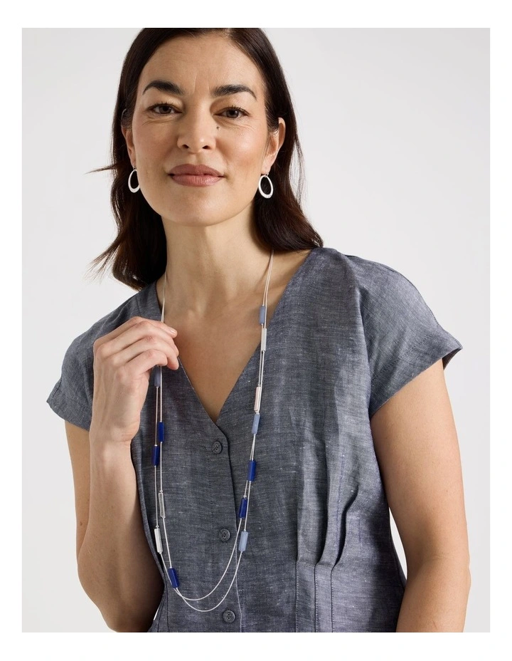 Rectangle Station Necklace in Silver and Blue image 4