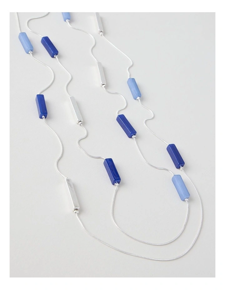 Rectangle Station Necklace in Silver and Blue image 5