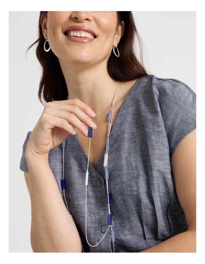 Rectangle Station Necklace in Silver and Blue image 6
