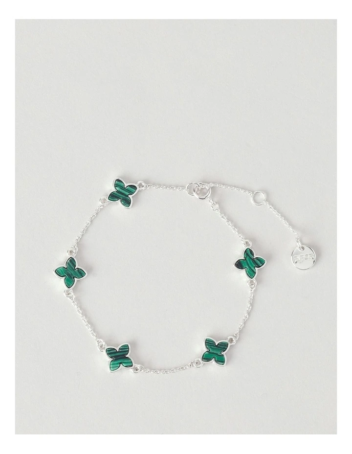 Malachite Four Leaf Clover Bracelet in Silver image 1