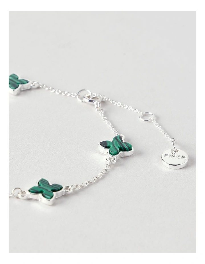 Malachite Four Leaf Clover Bracelet in Silver image 3