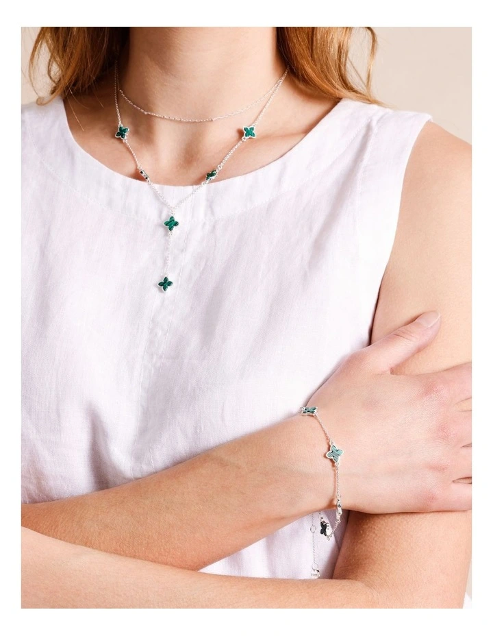 Malachite Four Leaf Clover Bracelet in Silver image 4