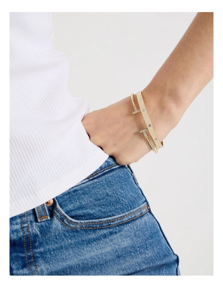 2 Pack Diamante Gold Bracelet in Gold image 2