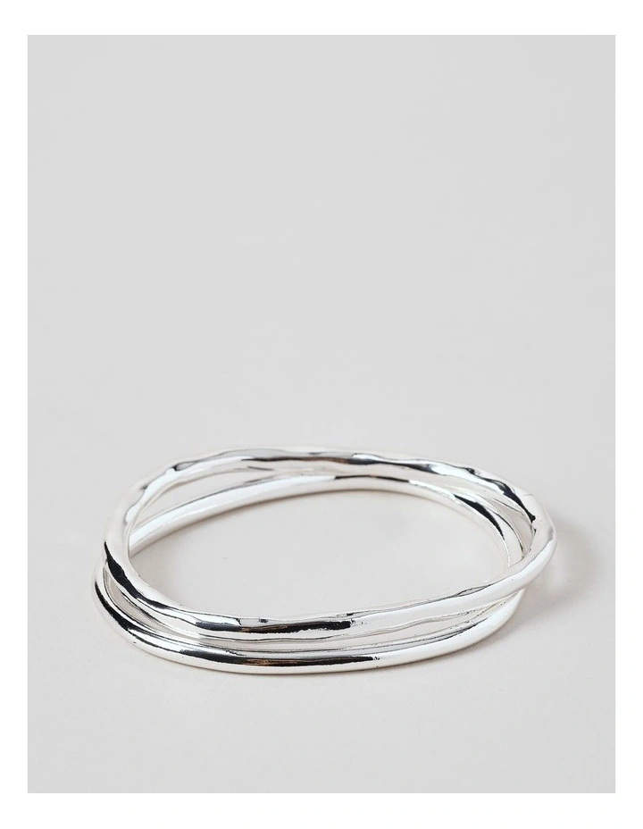 Irregular 2Pk Bangles in Silver image 1