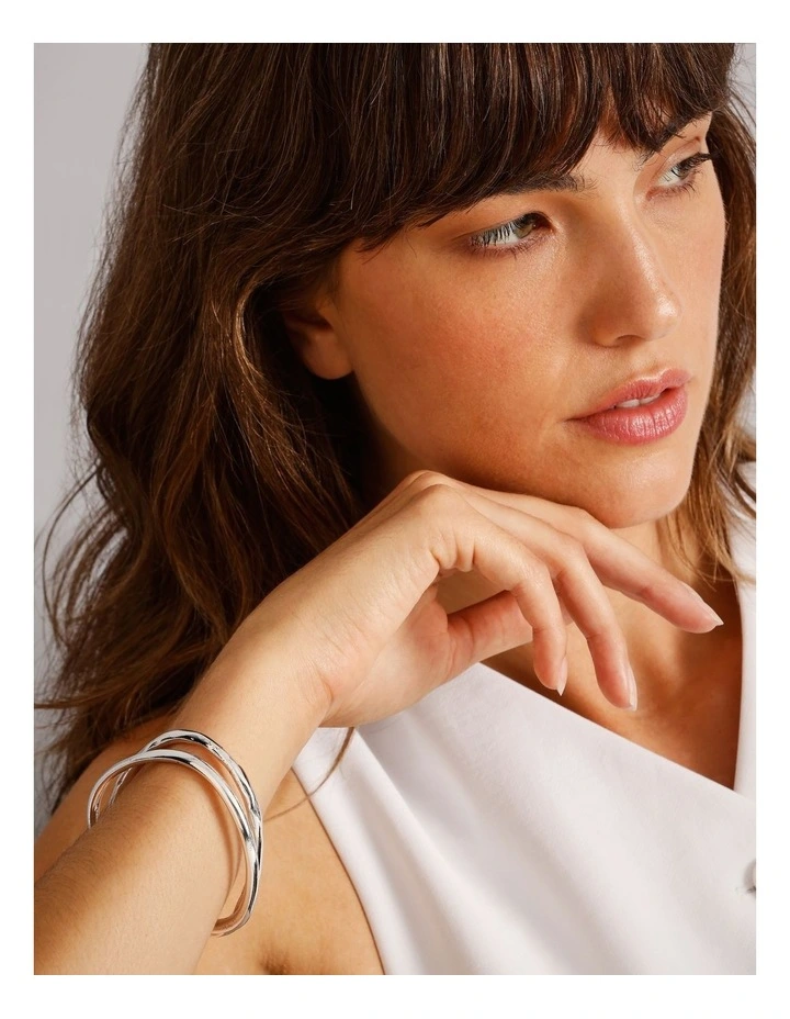 Irregular 2Pk Bangles in Silver image 2
