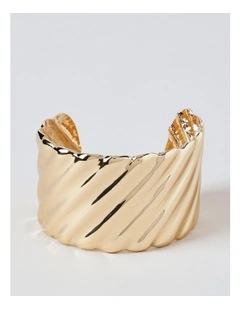 Wide Texture Cuff Bangle in Gold