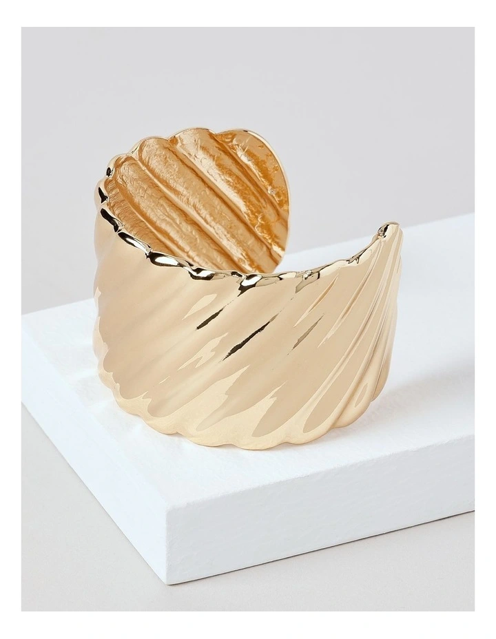 Wide Texture Cuff Bangle in Gold image 3