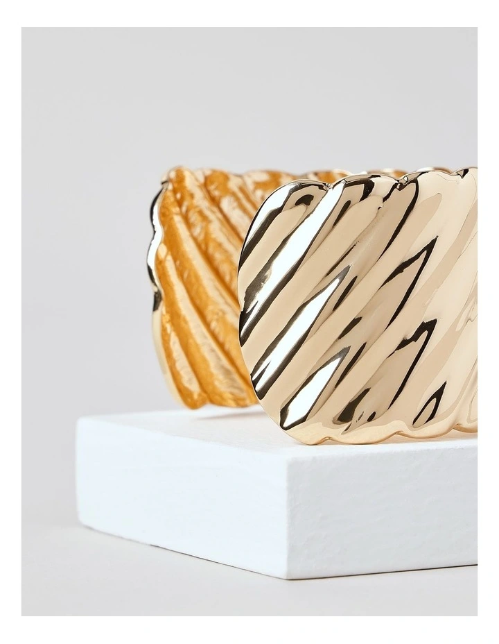 Wide Texture Cuff Bangle in Gold image 5