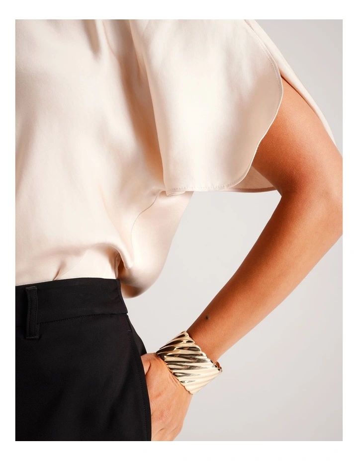 Wide Texture Cuff Bangle in Gold image 6