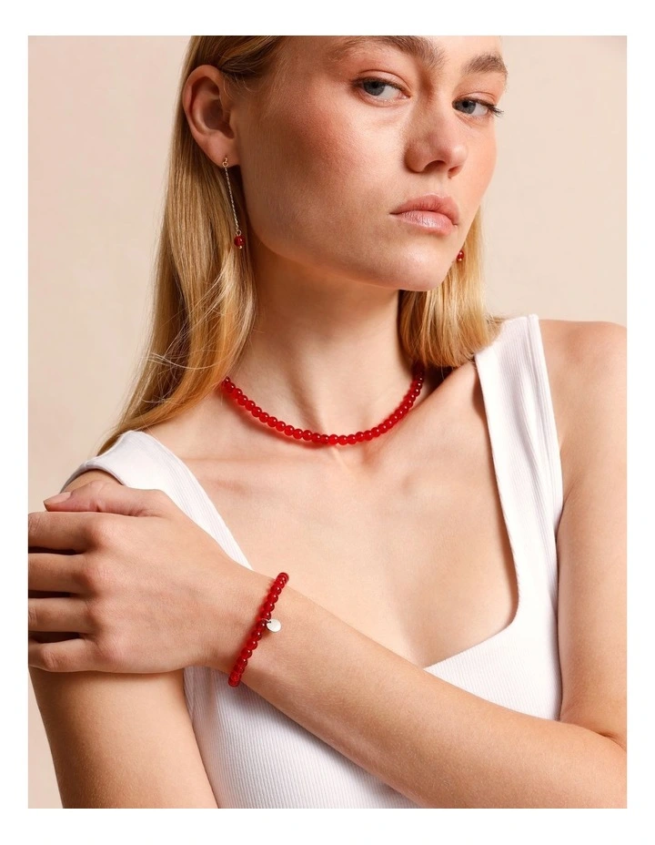 Beaded Stretch Bracelet in Red image 2