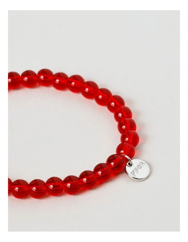 Beaded Stretch Bracelet in Red image 3