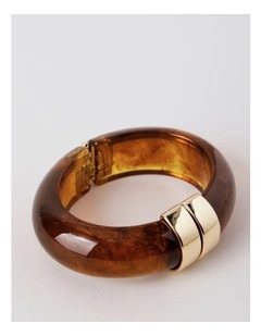 Tort Hinged Bangle in Brown/Ivory