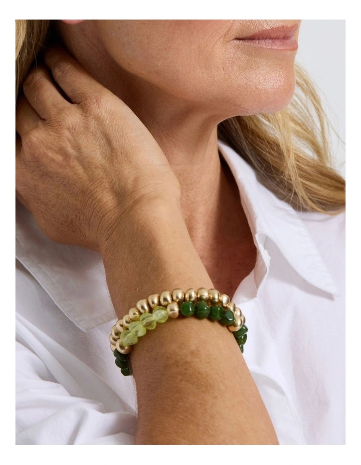 Two Tone 2PK Bracelet in Gold/Turquoise image 4