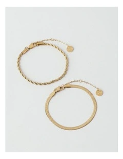 Rope and Flat Chain 2 Pack Bracelet in Gold
