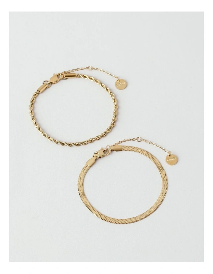 Rope and Flat Chain 2 Pack Bracelet in Gold image 1