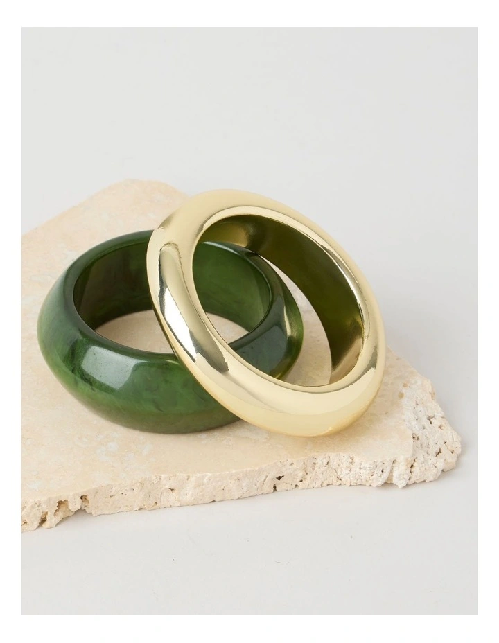 Gold and Resin Bangles in Forest 2 Pack image 1