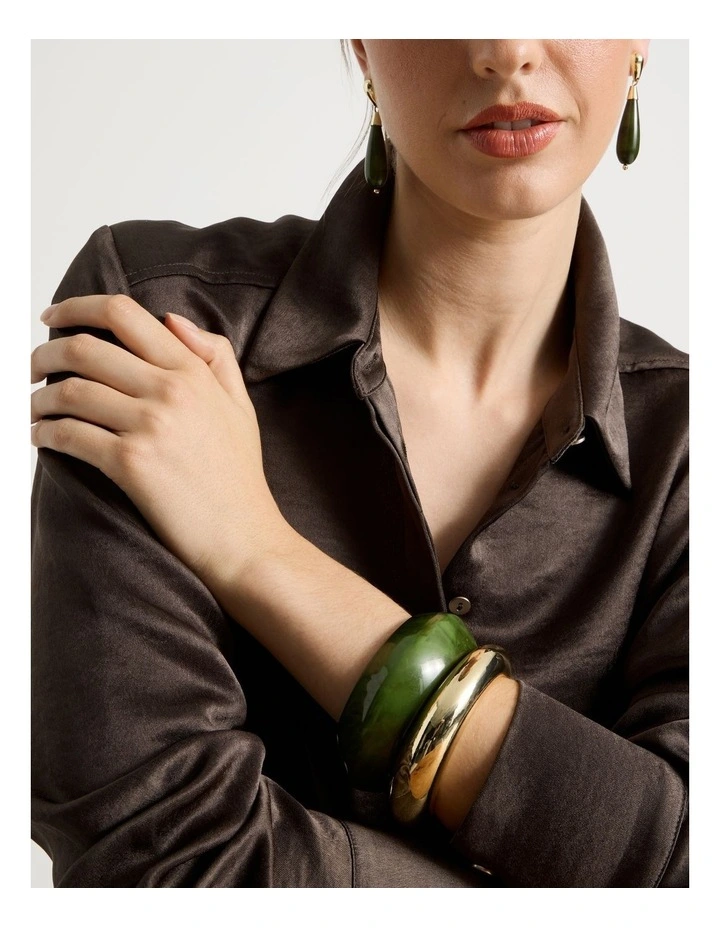 Gold and Resin Bangles in Forest 2 Pack image 2