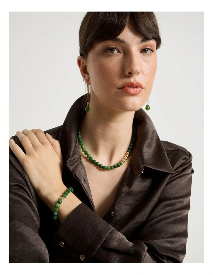 Stone Beaded Bracelet in Forest and Gold image 2