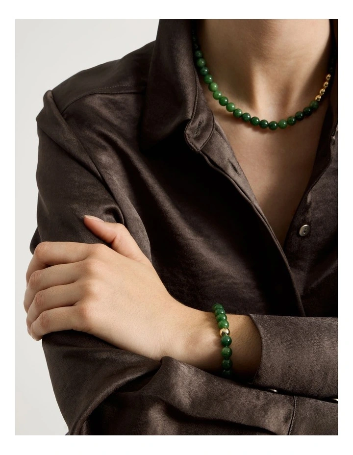 Stone Beaded Bracelet in Forest and Gold image 4