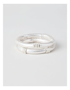 Matte Tube Stretch Bracelet 2 Pack in Silver