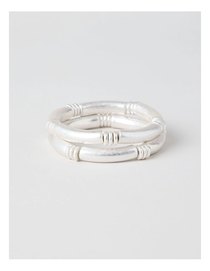 Matte Tube Stretch Bracelet 2 Pack in Silver image 1