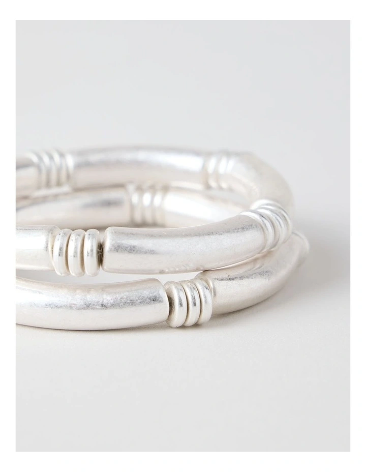 Matte Tube Stretch Bracelet 2 Pack in Silver image 3