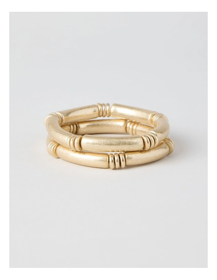 Matte Tube Stretch Bracelet 2 Pack in Gold image 1