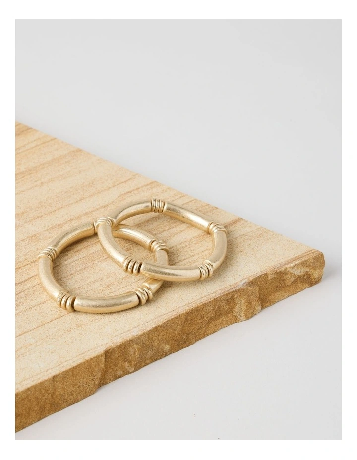 Matte Tube Stretch Bracelet 2 Pack in Gold image 3