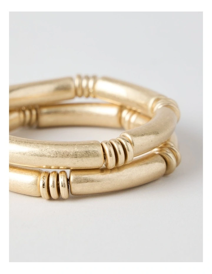 Matte Tube Stretch Bracelet 2 Pack in Gold image 3